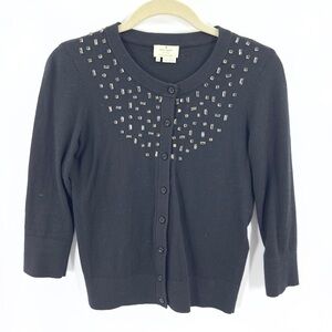 Kate Spade Tokyo Grid Rhinestone Jewel Cardigan Womens XS Cashmere Blend Luxury